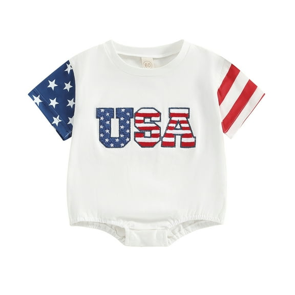 Bagilaanoe 4th of July Newborn Baby Girl Boy Rompers Stripes Star Print Short Sleeve Bodysuit 3M 6M 12M 18M Infant One Piece Short Jumpsuit for Independence Day