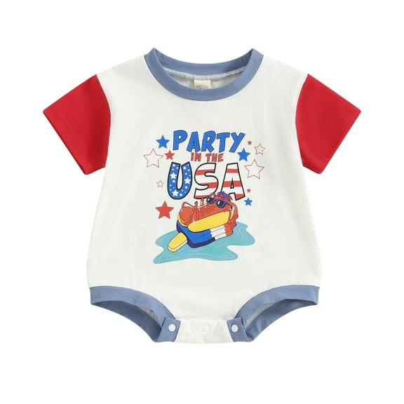 Bagilaanoe 4th of July Newborn Baby Girl Boys Rompers Letter Print Short Sleeve Bodysuit 3M 6M 12M 18M Infant One Piece Short Jumpsuit for Independence Day