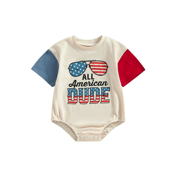 Bagilaanoe 4th of July Newborn Baby Girl Boys Rompers Letters Print Short Sleeve Bodysuit 3M 6M 12M 18M 24M Infant One Piece Short Jumpsuit for Independence Day