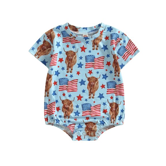 Bagilaanoe 4th of July Newborn Baby Girl Boys Rompers Print Short Sleeve Bodysuit 6M 12M 18M 24M Infant Summer One Piece Short Jumpsuit for Independence Day