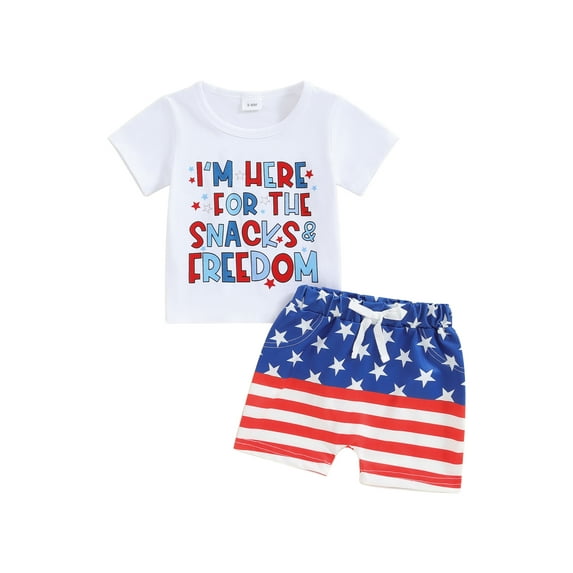 Bagilaanoe 4th of July Outfits for Toddler Baby Boys Short Sleeve Letter Print T Shirt Tops + Shorts 3M 6M 12M 18M 3DT Kids Independence Day Clothes 2pcs Short Pants Set