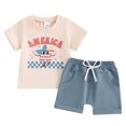 thumbnail image 1 of Bagilaanoe 4th of July Outfits for Toddler Baby Boys Short Sleeve Letter Print T-Shirts Tops + Shorts 6M 12M 18M 24M 3T Kids Independence Day Clothes 2pcs Short Pants Set, 1 of 1
