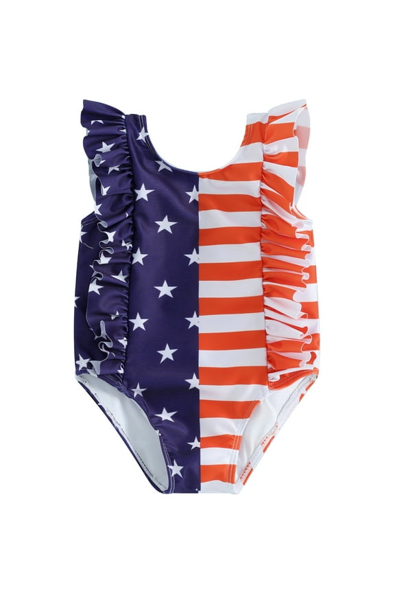 4th of July Swimwear for Toddler Baby Girl Sleeveless Stars Stripes Print One-Piece Swimsuit 6M 12M 18M 24M 3T 4T Kids Summer Bathing Suit Independence Day Clothes