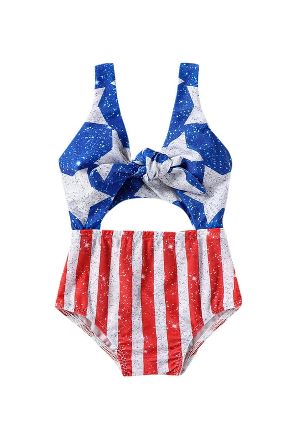 4th of July Toddler Baby Girl One-Piece Swimsuit Stars Print Sleeveless Romper Swimwear 6M 12M 18M 24M 3T 4T Kids Independence Day Bathing Suit