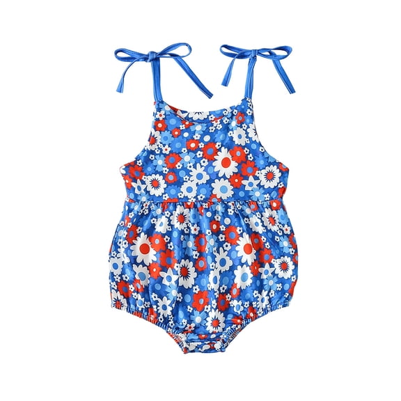Bagilaanoe 4th of July Toddler Baby Girl Rompers Flower Letter Print Sleeveless Bodysuit 3M 6M 12M 18M 24M 3T Kids Summer One Piece Short Jumpsuit for Independence Day