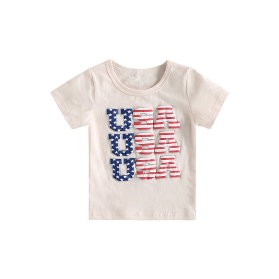 Bagilaanoe 4th of July Toddler Baby Girl T-shirt/Rompers Star Stripes Letters Print Short Sleeve Bodysuit 6M 12M 18M 24M 3T 4T 5T Kids Tees for Independence Day