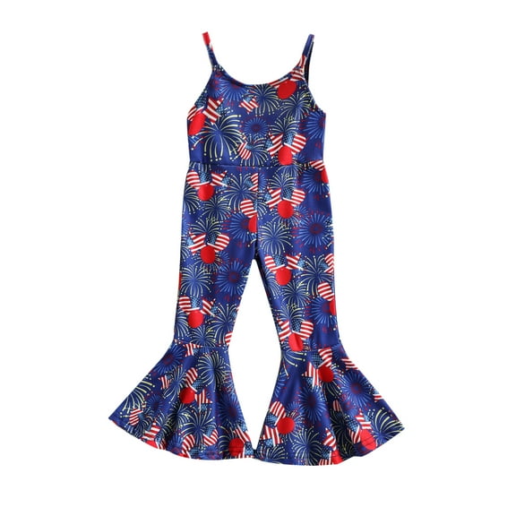 Bagilaanoe 4th Of July Clothes Bell Bottom Jumpsuit Baby Girls Spaghetti Strap Flare Pants Overalls Sleeveless Backless Playsuit
