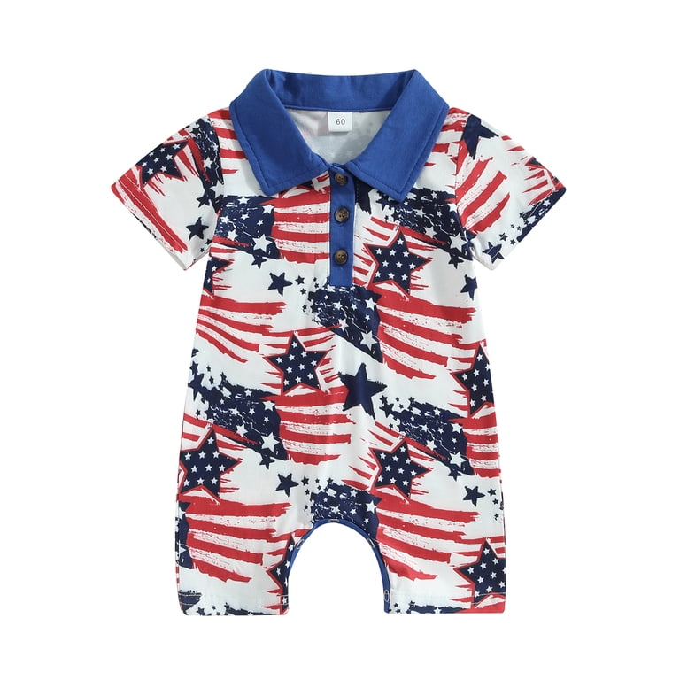 Bagilaanoe 4th of July Jumpsuit for Newborn Baby Boys Short Sleeve