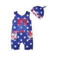 thumbnail image 1 of Bagilaanoe 4th of July Jumpsuit for Newborn Baby Boys Sleeveless Stars Print Romper Overalls + Hat 3M 6M 9M 12M Infant Independence Day Outfits, 1 of 9