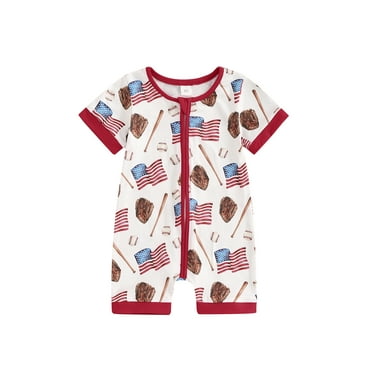Bagilaanoe 4th of July Jumpsuit for Newborn Baby Girl Short Sleeve Print Romper 3M 6M 12M 18M Infant Independence Day Clothes
