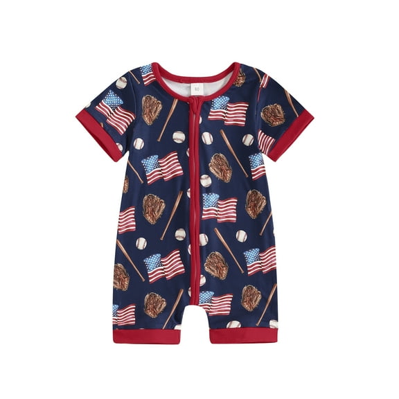 Bagilaanoe 4th of July Jumpsuit for Newborn Baby Girl Short Sleeve Print Romper 3M 6M 12M 18M Infant Independence Day Clothes