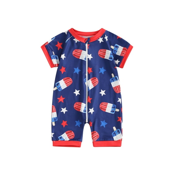 Bagilaanoe 4th of July Newborn Baby Boys One-pieces Stars Print Short Sleeve Jumpsuit 3M 6M 12M 18M Infant Romper Independence Day Clothing