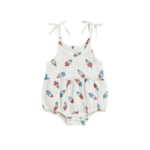 Bagilaanoe 4th of July Newborn Baby Girl Rompers Print Sleeveless Bodysuit 3M 6M 12M 18M Infant Summer One Piece Short Jumpsuit for Independence Day
