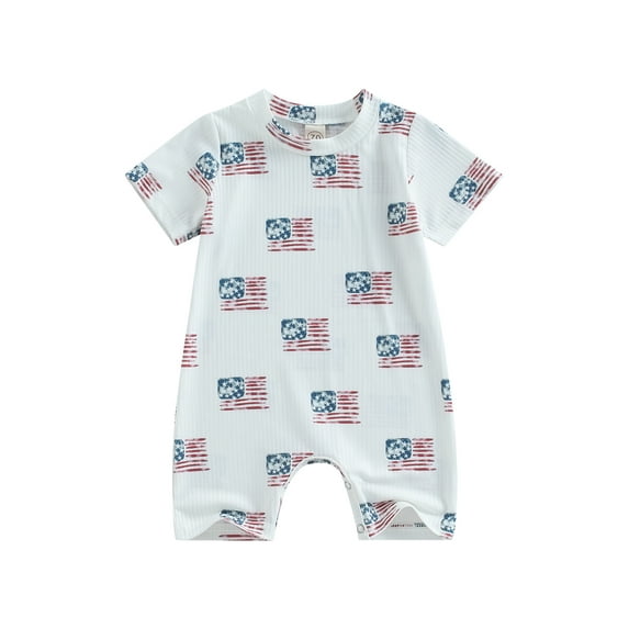 Bagilaanoe 4th of July Short Jumpsuit for Newborn Baby Girl Boy Sleeveless Print Romper Overalls 3M 6M 12M 18M Infant Independence Day Outfits