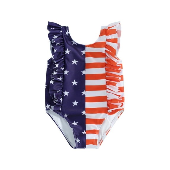 Bagilaanoe 4th of July Stars & Stripes Print Sleeveless One-Piece Swimsuit (Girl’s, Sizes 6M-4T)