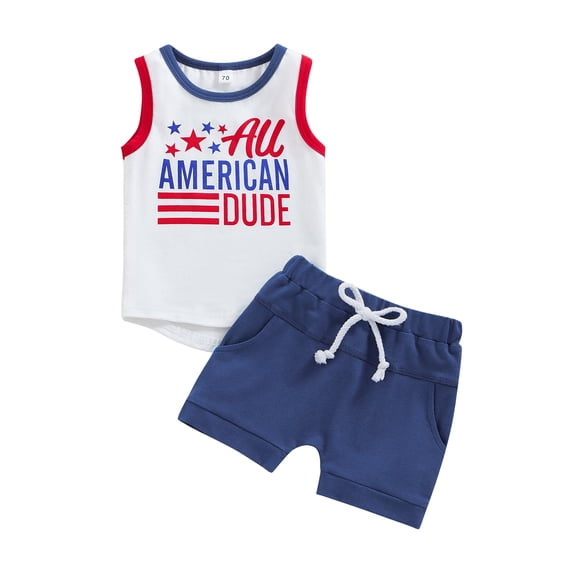 Bagilaanoe Baby Boy 4th of July Outfits 0-3T Infant Independence Day Clothes 2PCS Toddler Summer Sleeveless Letter Print Vest Tops Shorts Set
