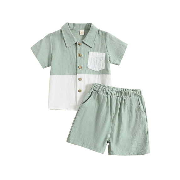 Bagilaanoe Baby Boy Cotton Linen Shorts Set Solid Color Short Sleeve Button Down T-shirt Tops and Shorts Summer Outfit Clothes