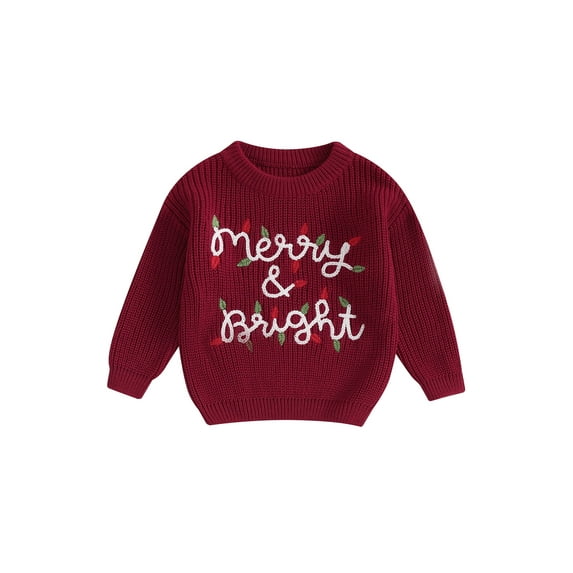 Bagilaanoe Baby Boy Girl Christmas Sweater for Infant Long Sleeve Embroidery Pullover 3M 6M 9M 12M 18M 24M 3T Toddler Warm Jumpers Tops Fall Loose Knitwear
