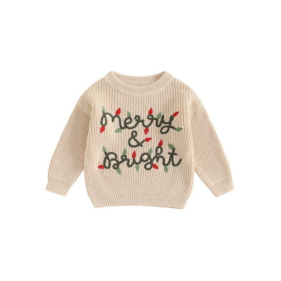 Bagilaanoe Baby Boy Girl Christmas Sweater for Infant Long Sleeve Embroidery Pullover 3M 6M 9M 12M 18M 24M 3T Toddler Warm Jumpers Tops Fall Loose Knitwear