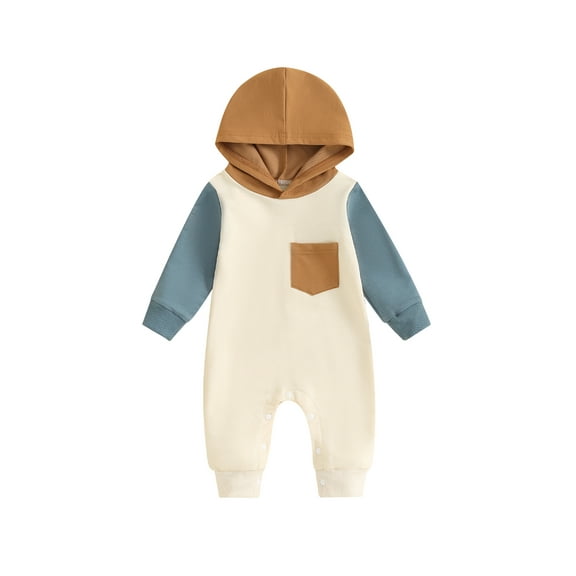 Bagilaanoe Baby Boys Hoodie Jumpsuit Newborn Contrast Color Long Sleeve Bodysuit 3M 6M 12M 18M 24M Infant Fall One Piece Romper