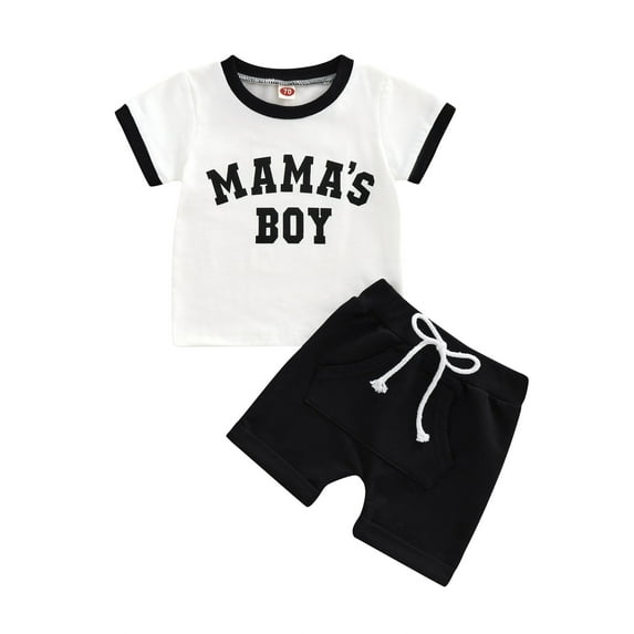 Bagilaanoe Baby Boys Outfits Short Sleeve MAMA'S BOY Letter Print T-Shirts Tops+ Shorts 6 12 18 24 Months 2PCS Summer Set