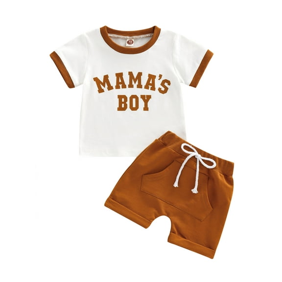 Bagilaanoe Baby Boys Outfits Short Sleeve MAMA'S BOY Letter Print T-Shirts Tops  Shorts 6 12 18 24 Months 2PCS Summer Set