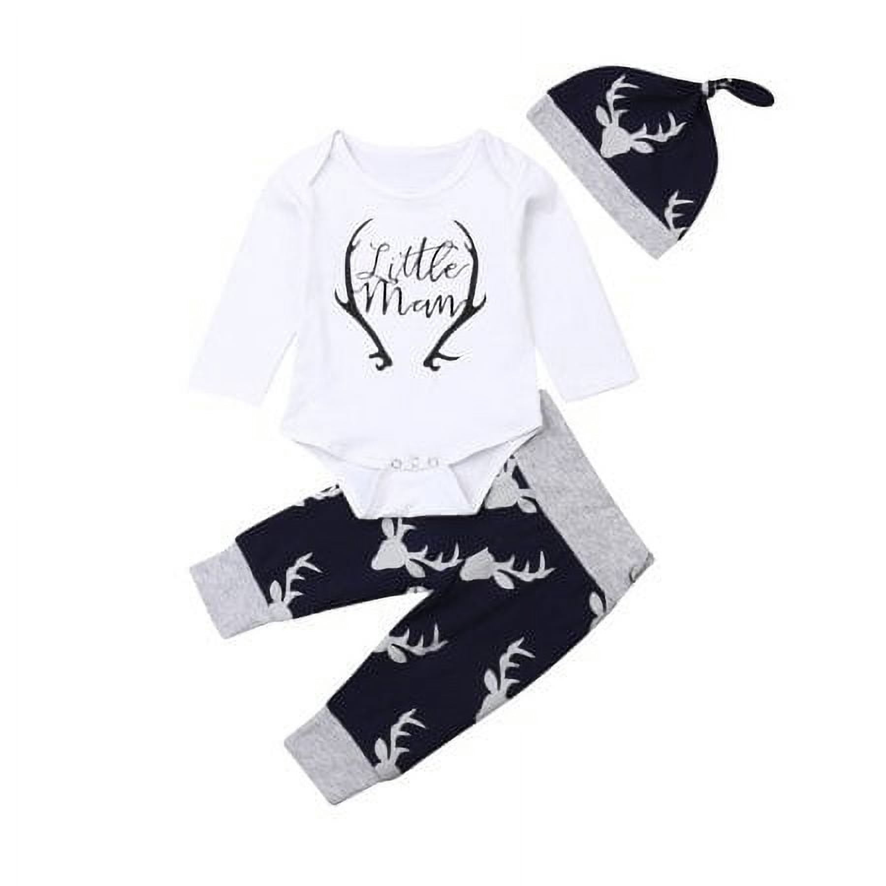 Bagilaanoe Baby Deer Print Romper & Leggings Set (Boy's), 3-Piece Set, Sizes 0-12 Months