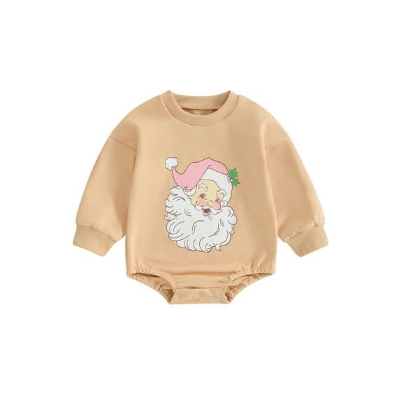 Bagilaanoe Baby Girl Boy Christmas Romper Sweatshirt Newborn Long Sleeve Bodysuits Santa Print Pullover 3M 6M 12M 18M 24M Infant Casual Tee Tops