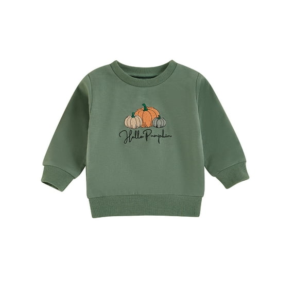 Bagilaanoe Baby Girl Boy Halloween Sweatshirt for Infant Long Sleeve Pumpkin Embroidery Pullover 6M 12M 18M 24M 3T Toddler Fall Loose Tee Tops