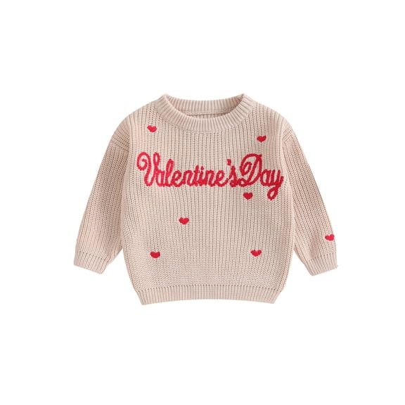 Bagilaanoe Baby Girl Boy Valentine's Day Clothes Newborn Knitted Sweater Long Sleeve Letter Heart Embroidery Pullover 3M 6M 9M 12M 18M Infant Warm Jumpers Tops Fall Loose Knitwear