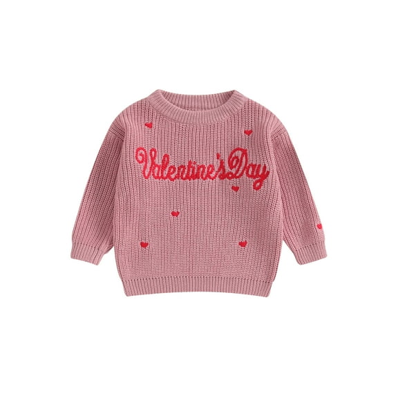 Bagilaanoe Baby Girl Boy Valentine's Day Clothes Newborn Knitted Sweater Long Sleeve Letter Heart Embroidery Pullover 3M 6M 9M 12M 18M Infant Warm Jumpers Tops Fall Loose Knitwear