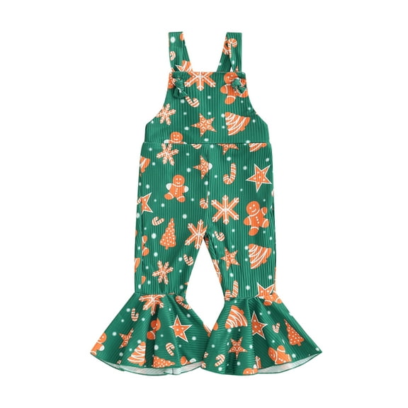 Bagilaanoe Baby Girl Christmas Jumpsuit Toddler Sleeveless Print Romper Overalls 6M 12M 18M 24M 3T 4T Kids Bell Bottom Pants Clothes