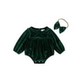 thumbnail image 1 of Bagilaanoe Baby Girl Christmas Romper for Newborn Long Sleeve Velvet Bodysuits + Headband 3M 6M 12M 18M Infant Fall Casual Clothes, 1 of 6