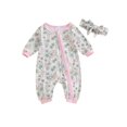 thumbnail image 1 of Bagilaanoe Baby Girl Fall Jumpsuit Newborn Flower Print Long Sleeve Bodysuit 1M 3M 6M 9M 12M Infant Zip One Piece Romper, 1 of 9