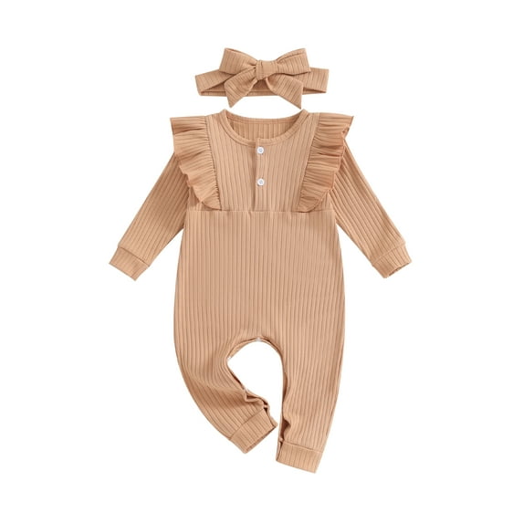Bagilaanoe Baby Girl Fall Jumpsuits Newborn Long Sleeve Bodysuit + Headband 3M 6M 9M 12M 18M Infant Casual One Piece Romper