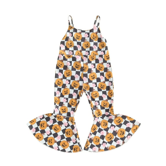 Bagilaanoe Baby Girl Halloween Jumpsuit for Infant Sleeveless Print Romper Overalls 12M 18M 24M 3T 4T 5T Toddler Long Pants Summer Clothes