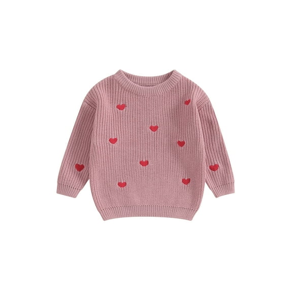 Bagilaanoe Baby Girl Knitted Sweater Newborn Long Sleeve Heart Embroidery Pullover 3M 6M 9M 12M 18M Infant Warm Jumpers Tops Fall Loose Knitwear