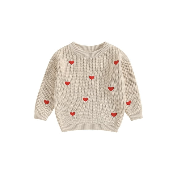 Bagilaanoe Baby Girl Knitted Sweater Newborn Long Sleeve Heart Embroidery Pullover 3M 6M 9M 12M 18M Infant Warm Jumpers Tops Fall Loose Knitwear