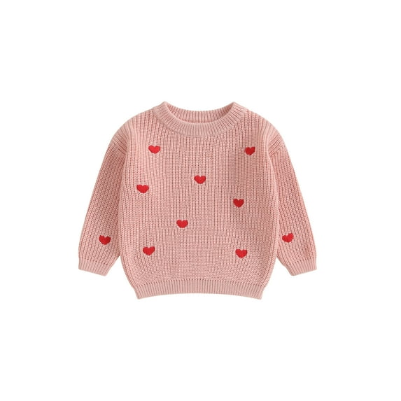 Bagilaanoe Baby Girl Knitted Sweater Newborn Long Sleeve Heart Embroidery Pullover 3M 6M 9M 12M 18M Infant Warm Jumpers Tops Fall Loose Knitwear
