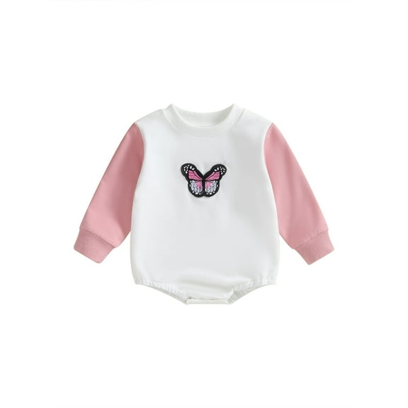 Bagilaanoe Baby Girl Oversized Romper Sweatshirt Newborn Long Sleeve Bodysuits Butterfly Embroidery Pullover 3M 6M 12M 18M Infant Casual Tee Tops