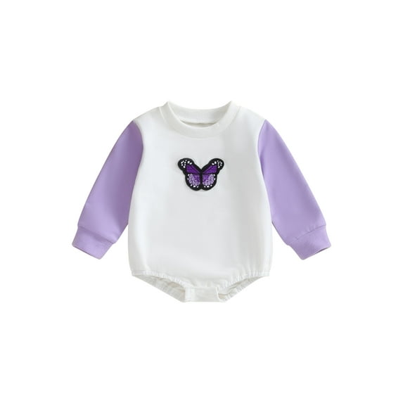 Bagilaanoe Baby Girl Oversized Romper Sweatshirt Newborn Long Sleeve Bodysuits Butterfly Embroidery Pullover 3M 6M 12M 18M Infant Casual Tee Tops