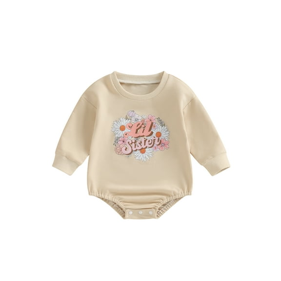 Bagilaanoe Baby Girl Oversized Romper Sweatshirt Newborn Long Sleeve Bodysuits Floral Letter Print Pullover 3M 6M 12M 18M Infant Casual Tee Tops