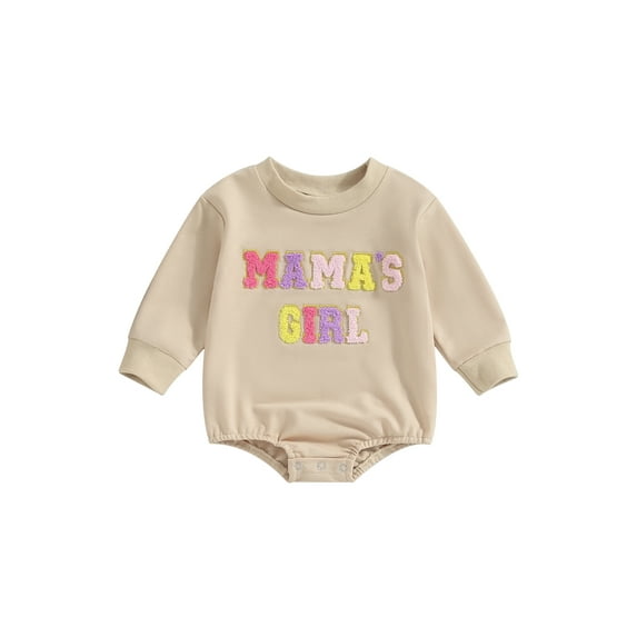 Bagilaanoe Baby Girl Oversized Romper Sweatshirt Newborn Long Sleeve Bodysuits Letter Embroidery Pullover 3M 6M 12M 18M Infant Casual Tee Tops