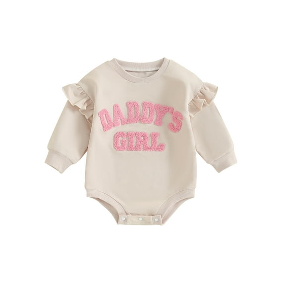 Bagilaanoe Baby Girl Oversized Romper Sweatshirt Newborn Long Sleeve Bodysuits Letter Embroidery Pullover 3M 6M 12M 18M Infant Casual Tee Tops