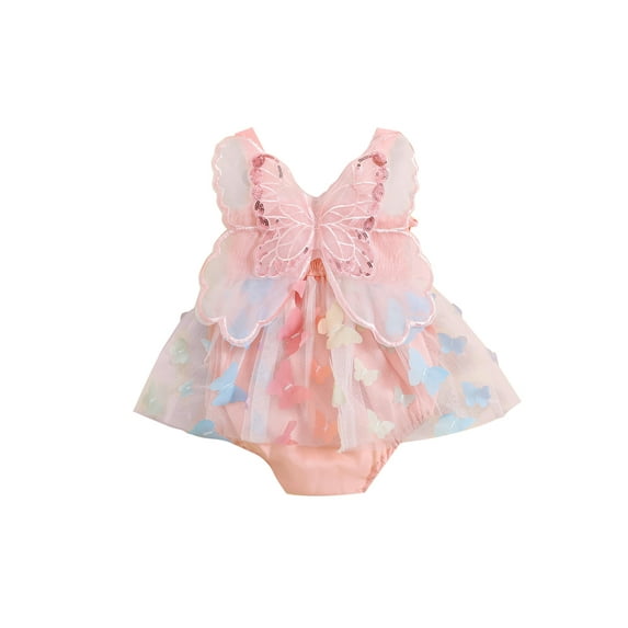 Bagilaanoe Baby Girl Rompers Dress Newborn Butterfly Sleeveless Bodysuit 3M 6M 12M 18M 24M Infant Layered Tulle Tutu Dress