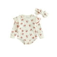 thumbnail image 1 of Bagilaanoe  Baby Girl Rompers Newborn Floral Long Sleeve Bodysuit + Headband 3M 6M 12M 18M Infant Fall One Piece Jumpsuit, 1 of 8