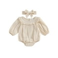 thumbnail image 1 of Bagilaanoe Baby Girl Rompers Newborn Long Sleeve Bodysuit + Headband 3M 6M 9M 12M 18M Infant Fall One Piece Jumpsuit, 1 of 8