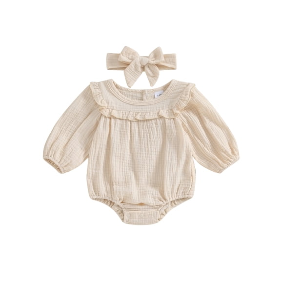Bagilaanoe Baby Girl Rompers Newborn Long Sleeve Bodysuit + Headband 3M 6M 9M 12M 18M Infant Fall One Piece Jumpsuit
