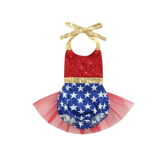 Bagilaanoe Baby Girls Independence Day Outfits 0-18M 4th of July Romper Dress Infant Star Sequins Sleeveless Bodysuits Clothes