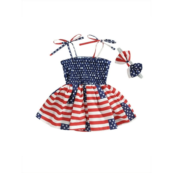 Bagilaanoe Baby Girls Independence Day Outfits 0-24M 4th of July Romper Dress Infant Star Striped Print Sleeveless Bodysuits with Headband Clothes